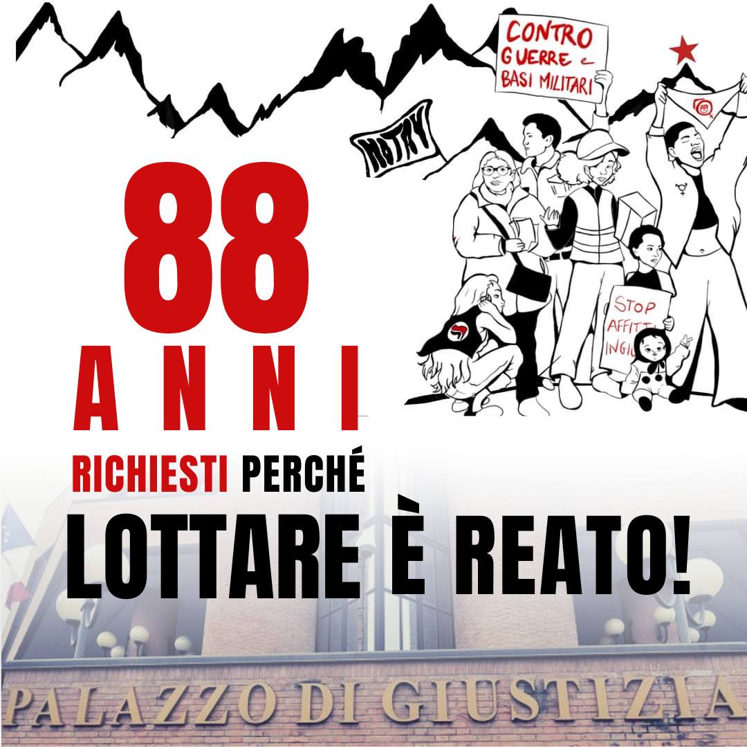 88 anni richiesti perché lottare é reato.