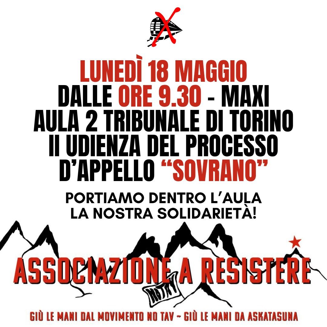 Seconda udienza in appello del processo per associazione a delinquere / Lunedì 18 maggio ore 9.30: portiamo la solidarietà nell’aula maxi 2